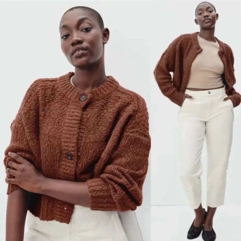 Everlane Womenβs Alpaca Merino Wool Cropped Cardigan β Size Small NWOT